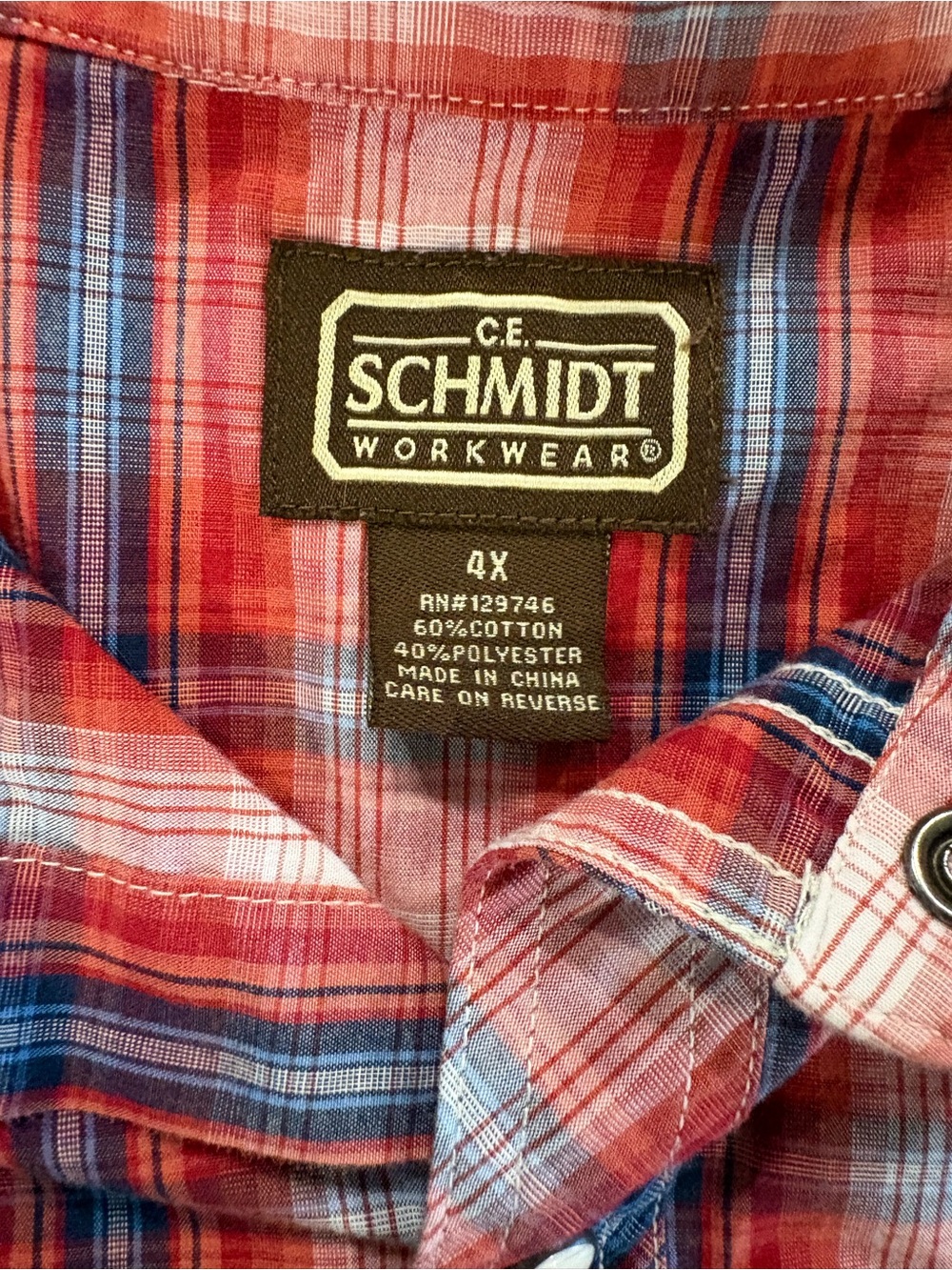 C.E. Schmidt Workwear Red Plaid Men's Button-Up sleeveless Shirt